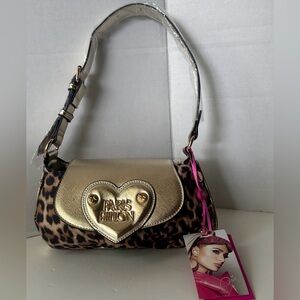 ✨ NWT Paris Hilton Leopard Baguette Bag | Y2K Gold Heart Logo Shoulder Bag Rare✨